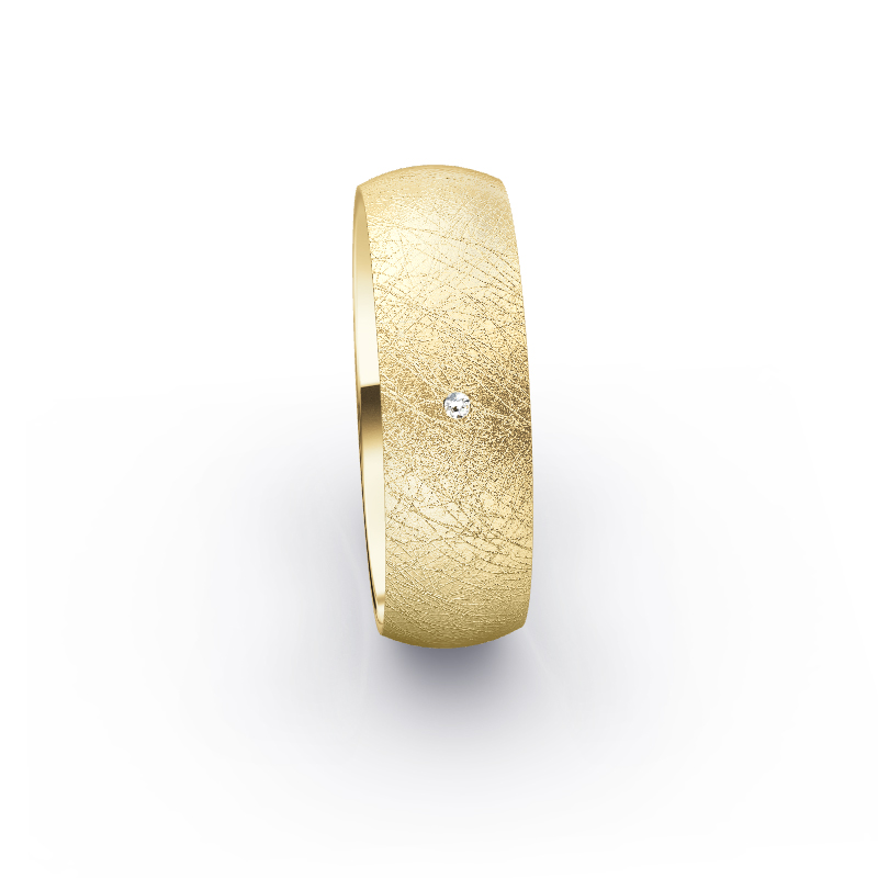 Gelbgold Eheringe mit Diamanten und Eismattierung in 7 mm Breite