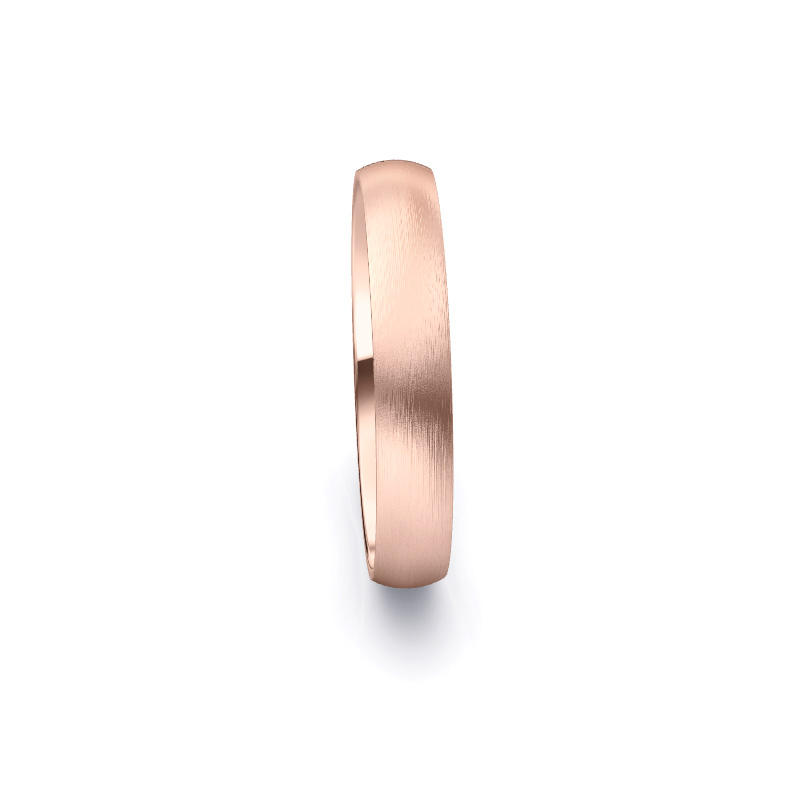 Aufnahme von längsmatten Rosegold Eheringen mit 3 Diamanten in 4 mm Breite