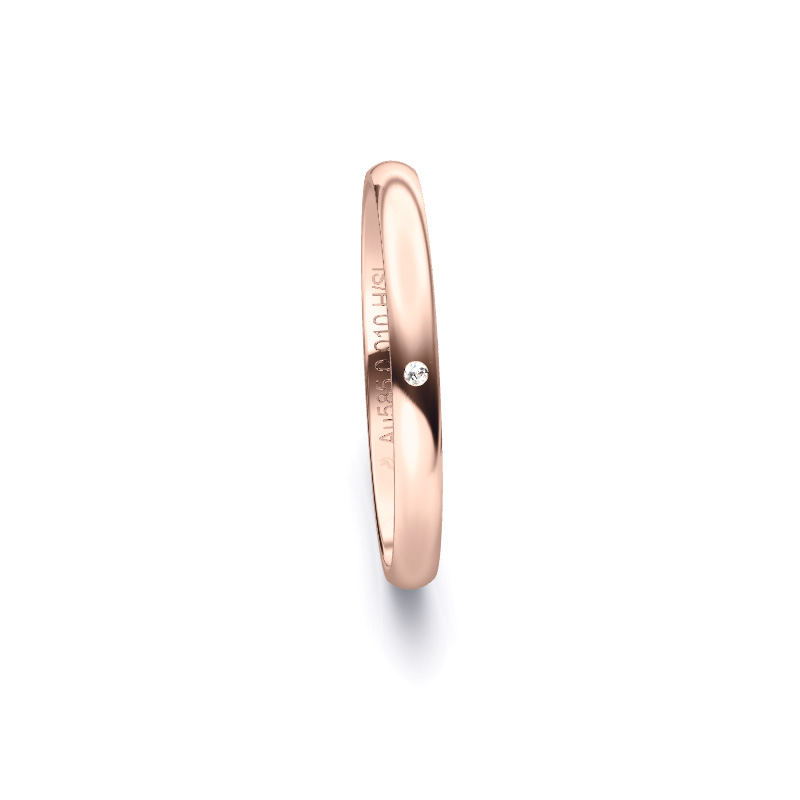 Aufnahme von schlichten polierten Roségold Eheringe mit Diamanten in 2,5 mm