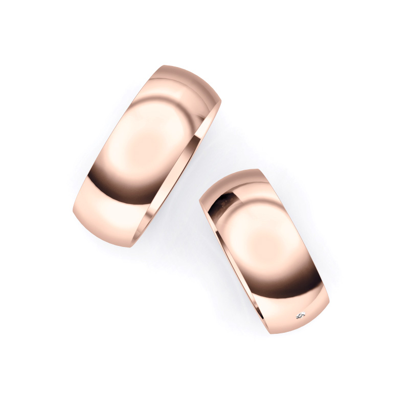 Aufnahme von Eheringen aus poliertem Roségold mit Diamanten in 8 mm Breite