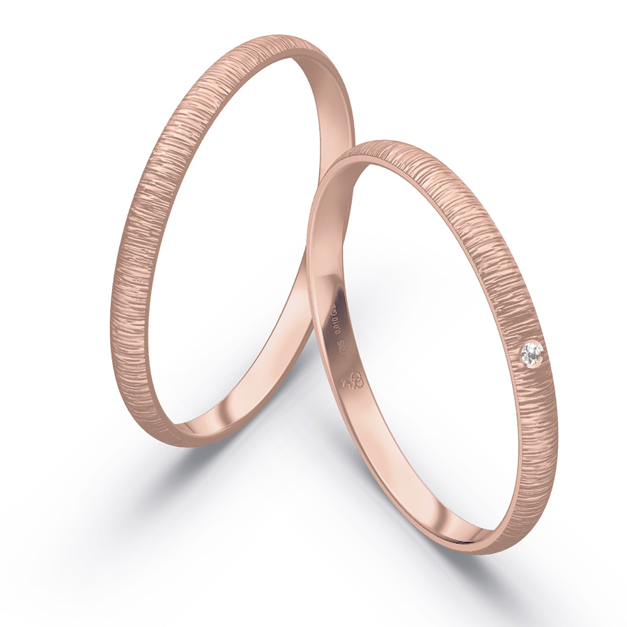 Besondere Relief Eheringe aus Roségold mit Diamanten 5125