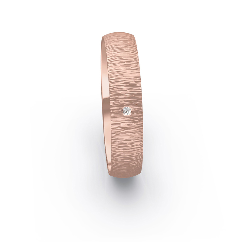 Beeindruckend plastische Roségold Eheringe mit einem Diamanten 5145