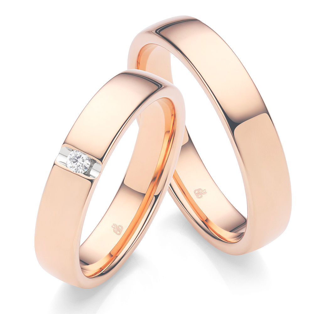 Roségold Ringe mit polierter Oberfläche und einem weißen Diamanten 8292