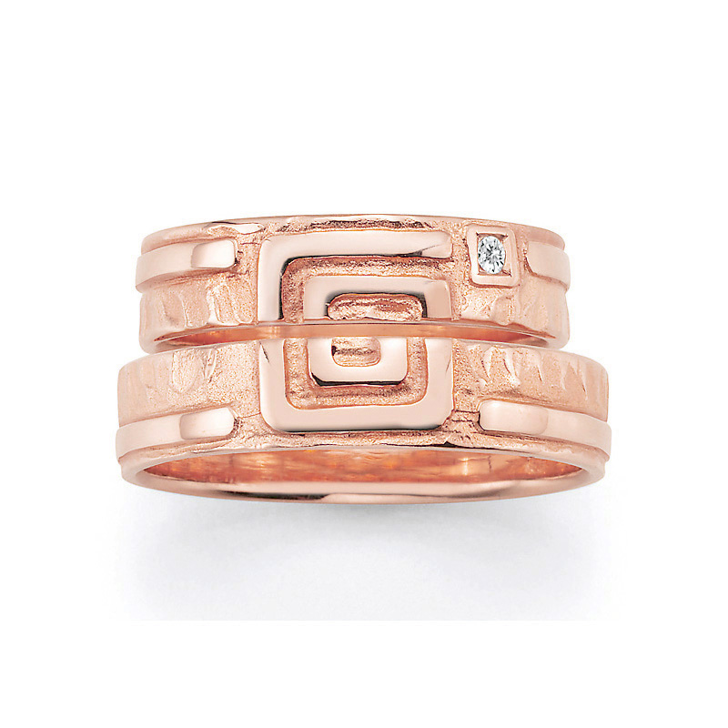 Moderne Roségold Eheringe mit Diamanten und poliertem Muster 4560004