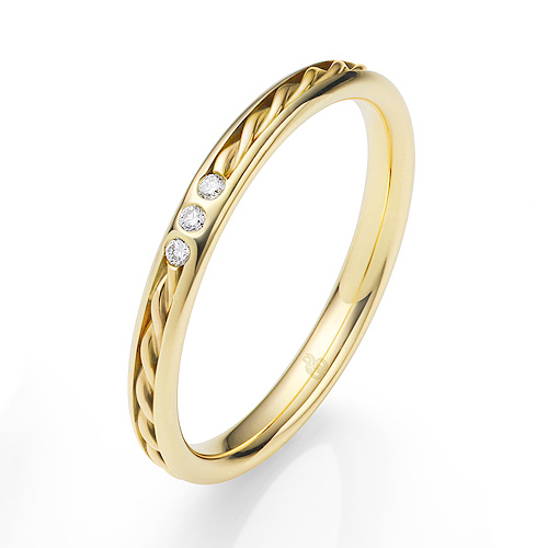 Gelbgold Eheringe mit Diamant poliert und Kordel in Rille