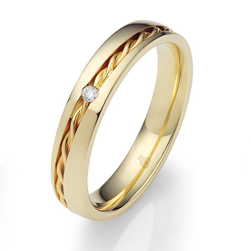 Gelbgold Eheringe mit Diamant poliert und Kordel in Rille