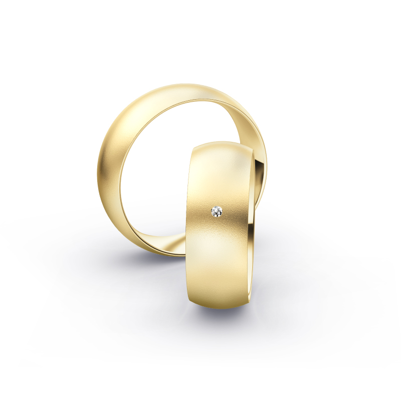 Gelbgold Eheringe mit Diamanten und Sandmattierung in 7 mm Breite 