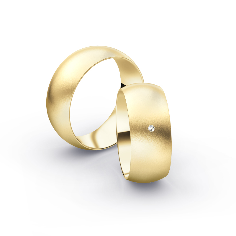 Gelbgold Eheringe mit Diamanten und Sandmattierung in 8 mm Breite 