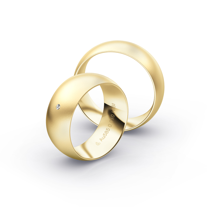 Gelbgold Eheringe mit Diamanten und Sandmattierung in 8 mm Breite 