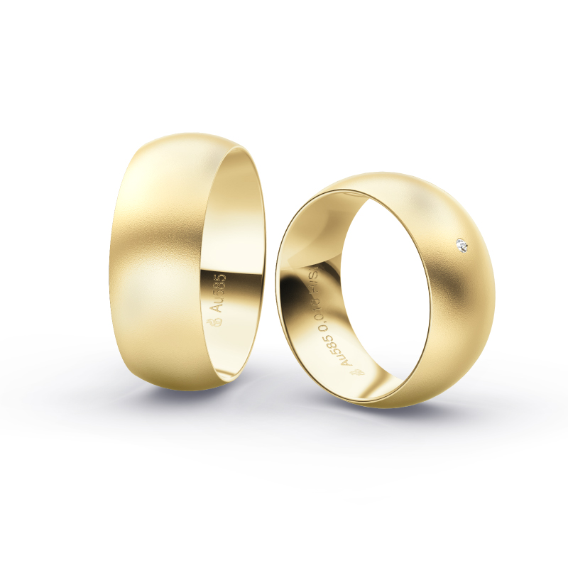 Gelbgold Eheringe mit Diamanten und Sandmattierung in 8 mm Breite 