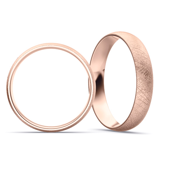 Aufnahme von eismattiert Rosegold Eheringen mit vielen Diamanten in 4 mm Breite