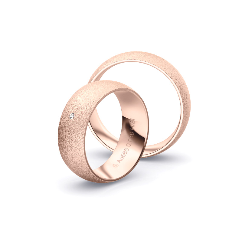 Roségold Eheringe mit Diamanten und Körnung in 7 mm Breite