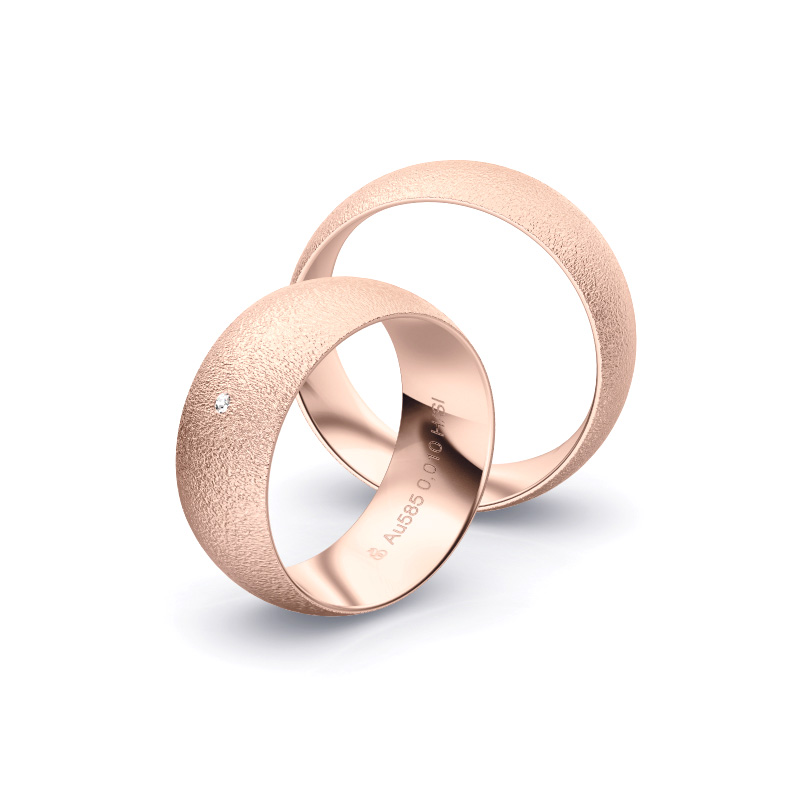 Roségold Eheringe mit Diamanten und Körnung in 8 mm Breite 