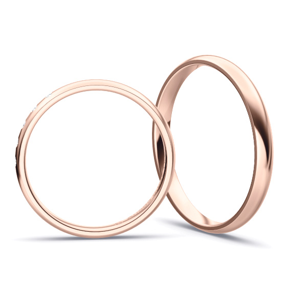 Rosegold Eheringen mit vielen Diamanten in 2,5 mm Breite, poliert