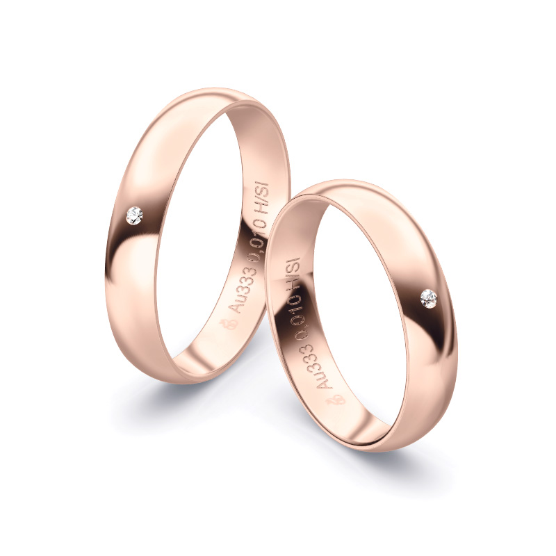 Eheringen aus Rosegold in 4 mm Breite mit Diamant, poliert 