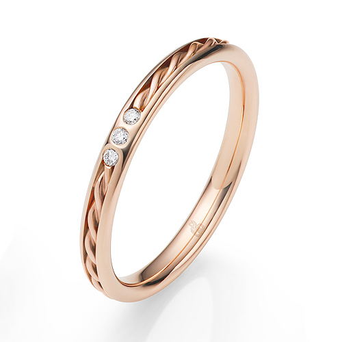 Roségold Eheringe mit Diamant poliert und Kordel in Rille