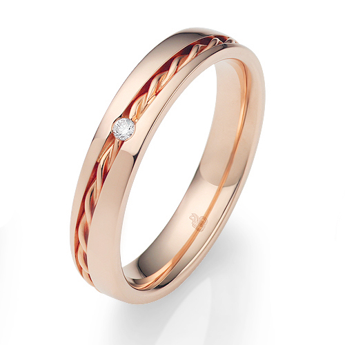 Roségold Eheringe mit Diamant poliert und Kordel in Rille