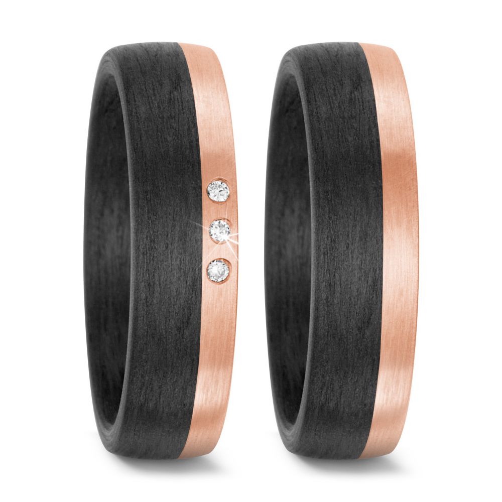 Carbon und Rosegold Partnerringe Eheringe mit drei  Diamant TitanFactory 59317/003/003/N556 