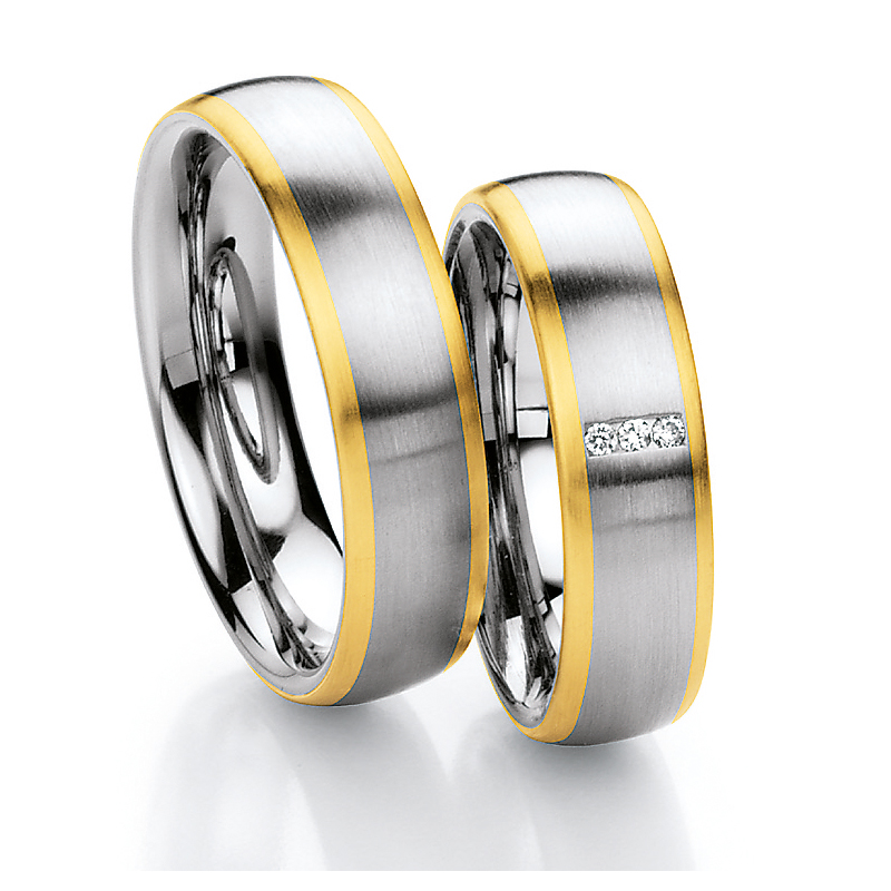 Eheringe Trauringe aus Stahl & Gelbgold mit Diamant Ruesch Collection Nowotny 88/01310-060