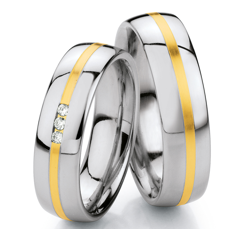 Eheringe Trauringe aus Stahl & Gelbgold mit Diamant Ruesch Collection Nowotny 88/01320-060