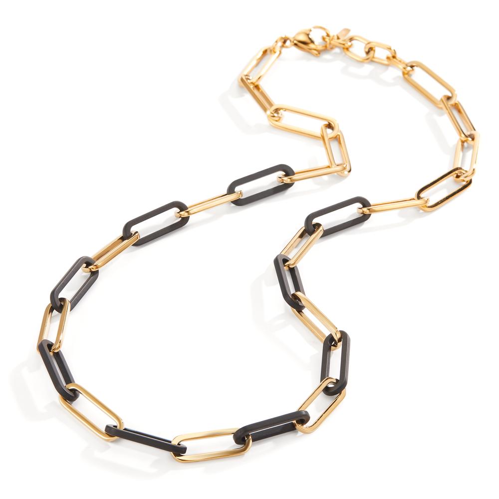 Collier in bicolorer Gestaltung aus Edelstahl mit Gelbgold 14 K und Carbon