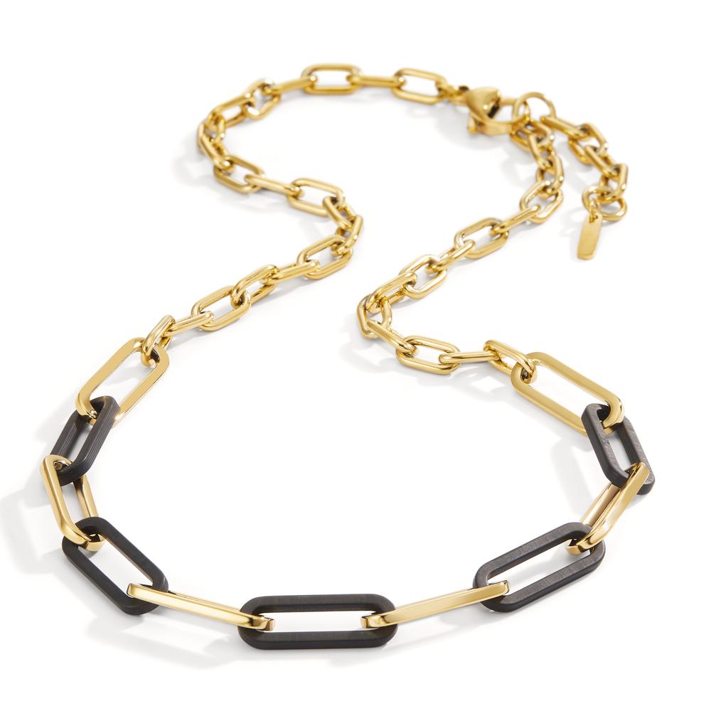 bicolores Collier aus Carbon und mit 14 K Gelbgold Edelstahl