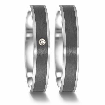 Stylische Carbon&Stahl Partnerringe mit Diamanten