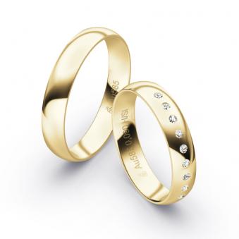 Gelbgold Eheringe, vielen Diamanten, in 4 mm Breite, poliert