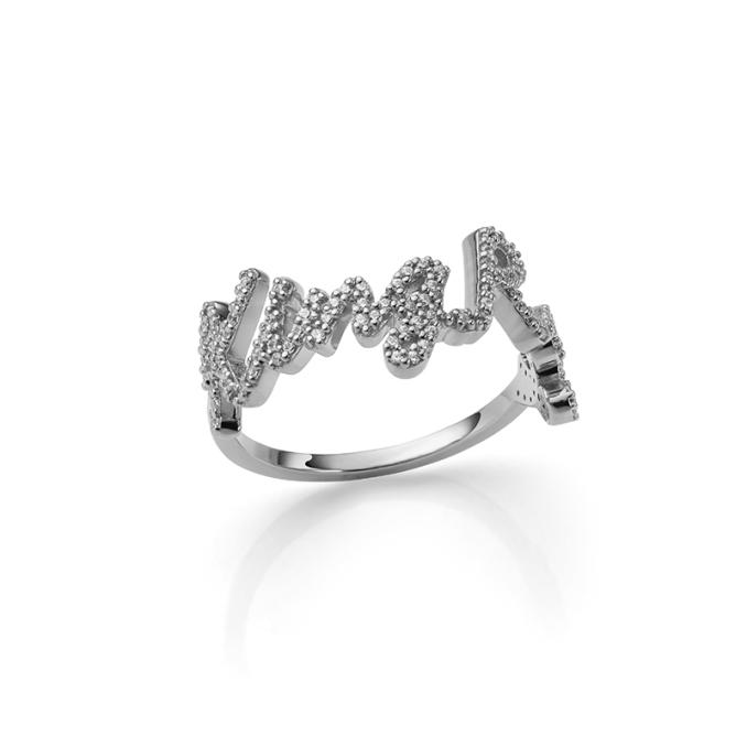 Namensring aus plattiertem Silber 925 mit Zirkonia-Steinbesatz MY025