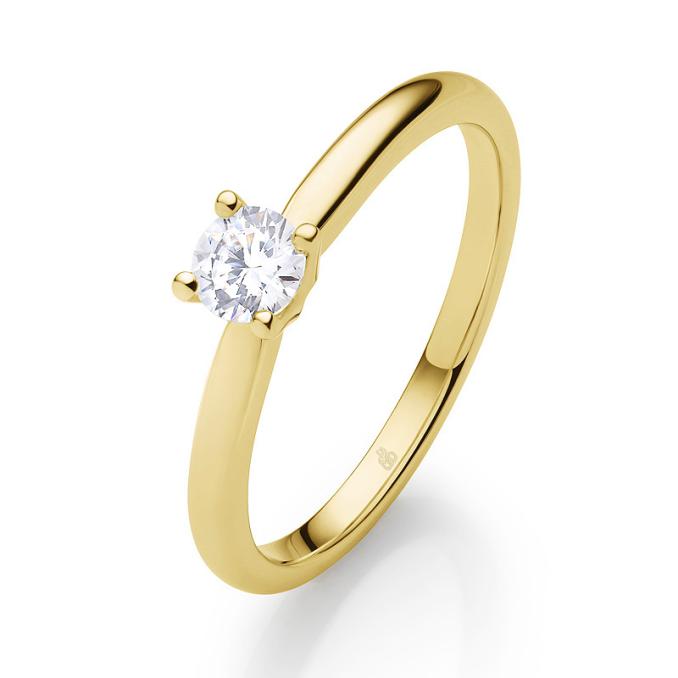 Edledr Solitairering aus Gelbgold 585 mit Diamant in 4 Krappen 8108
