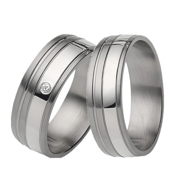 Breite Edelstahl Silber Partnerringe Eheringe mit Diamant