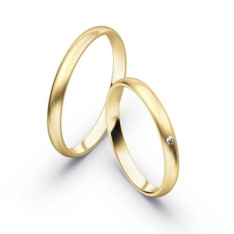 Gelbgold Eheringe mit Diamanten und mattierter Oberfläche 