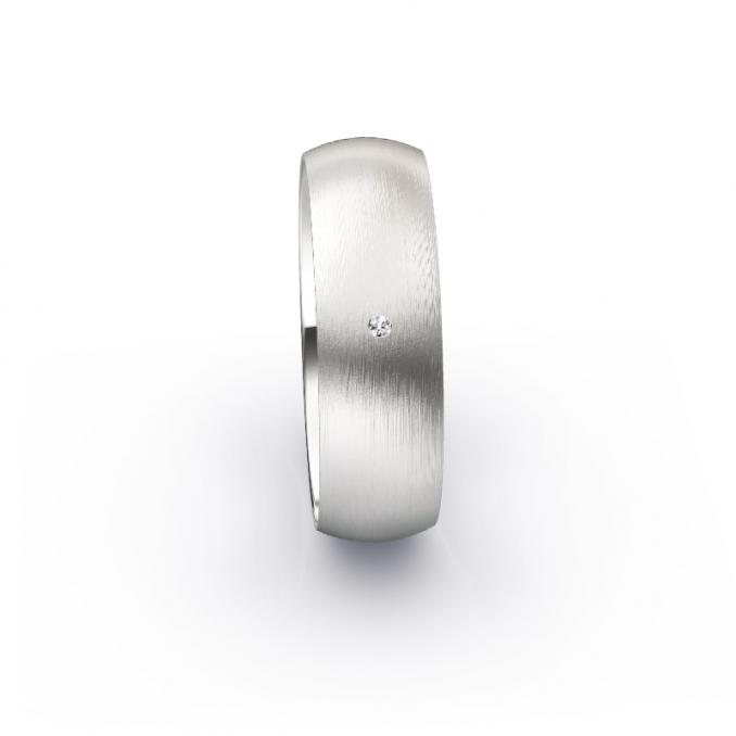 Aufnahme von seidenmatten Trauringen aus Weissgold mit weißem 0,01 Ct. Diamanten