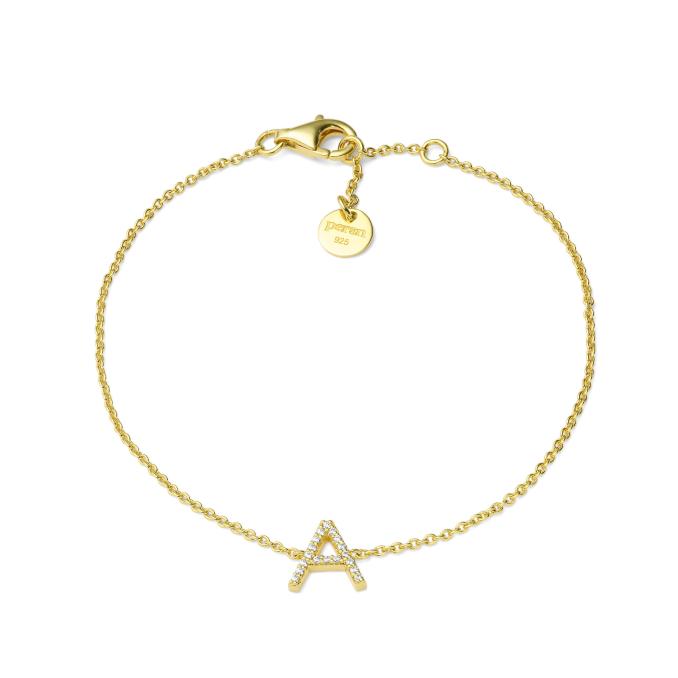 Individuelles Buchstaben-Armband aus vergoldetem Silber 925 mit Zirkonia-Steinbesatz MY014