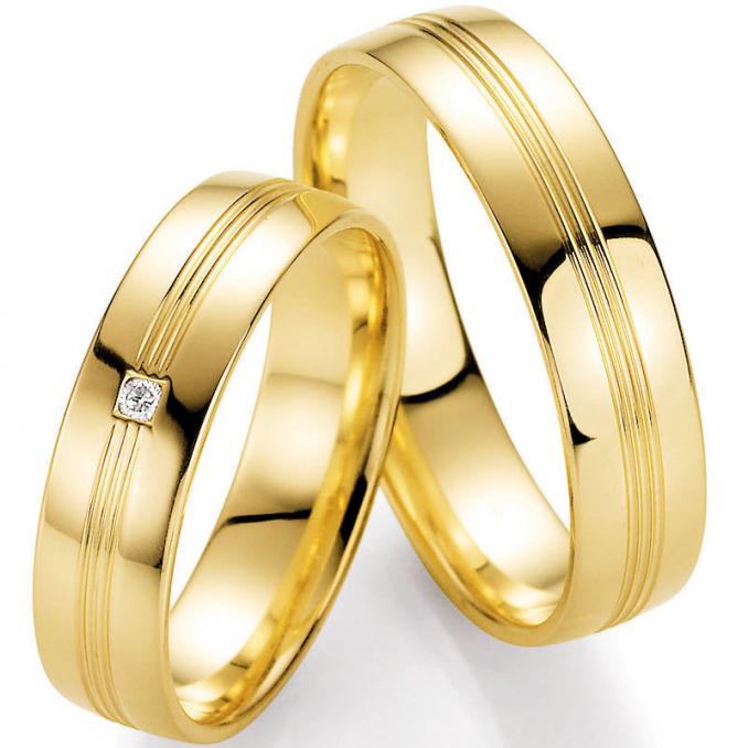 Strahlende Fair Trade Gelbgold Eheringe Trauringe mit mittig verlaufenden Rillen und Diamanten 1210