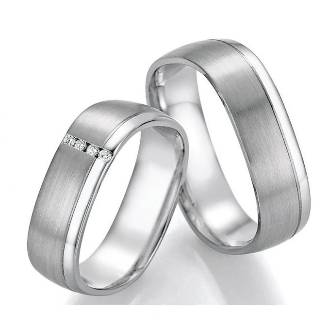 Kostbare Eheringe aus Platin 950 mit eckiger Form und vier Diamanten 5560013