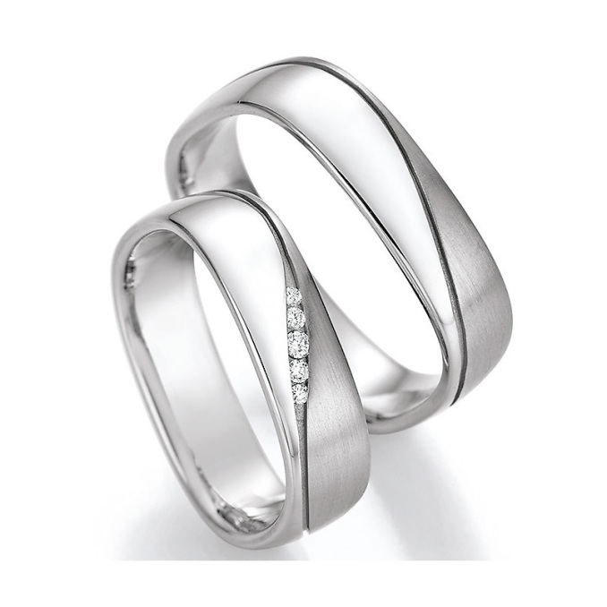 Eheringe Trauringe eckig aus Silber 925 mit Diamant Ruesch Collection Nowotny 55/30050-051