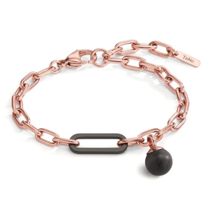 Armband aus roségoldfarbenem Edelstahl mit Carbonkugel