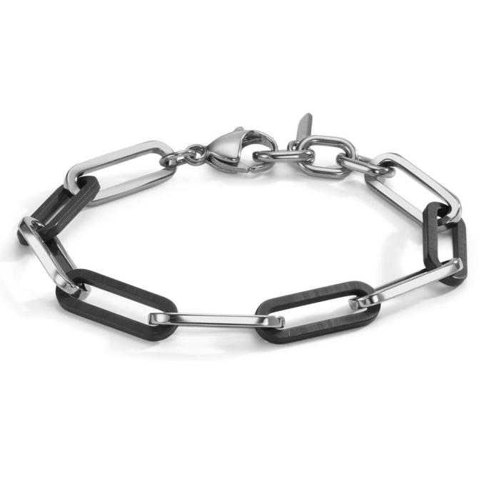 Armband aus polierte Edelstahl mit Gliedern aus Carbon