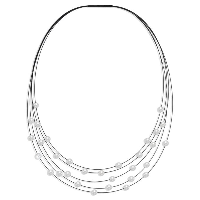 Seilcollier aus geschwärztem Edelstahl mit vielen Muschelperlen
