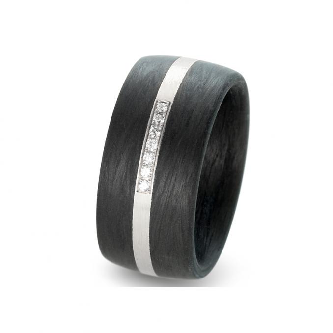 Extra breite Partnerringe Eheringe Carbon mit schmalem Streifen aus Titan und Diamanten D104TC
