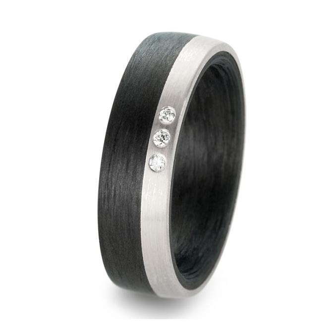 Schöne Partnerringe Eheringe Carbon mit einem Weißgold 585 Streifen und Brillanten 59317/003/003/N5