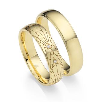 Gelbgold Eheringe mit Diamanten poliert Art Deco