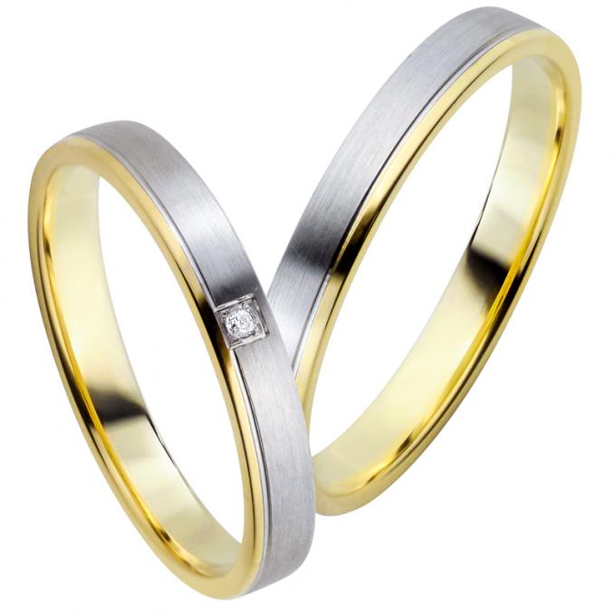Aufnahme von Gelb-&Weissgold Eheringen mit Diamanten und Mattierung