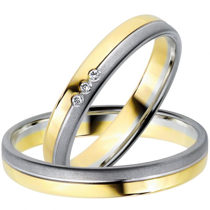Aufnahme von Gelb-&Weissgold Eheringen mit Diamanten Polierung und Sandmattierung