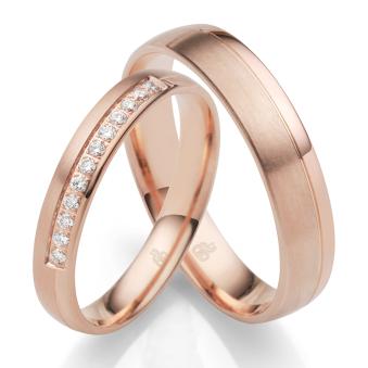 Eheringe aus Rosegold mit Diamanten poliert und längsmattiert