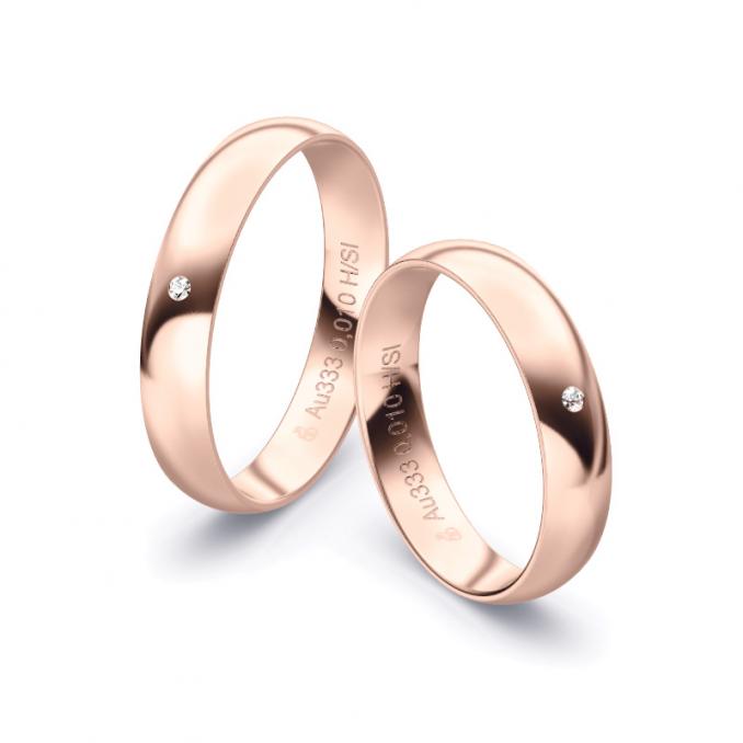 Eheringen aus Rosegold in 4 mm Breite mit Diamant, poliert