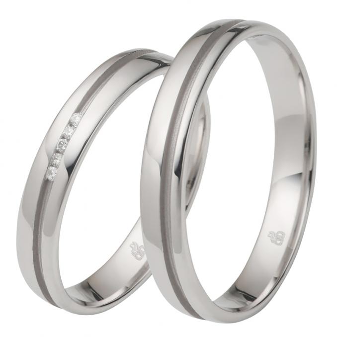 Elegante Weissgold Eheringe mit Polierung und fünf Diamanten 8926955