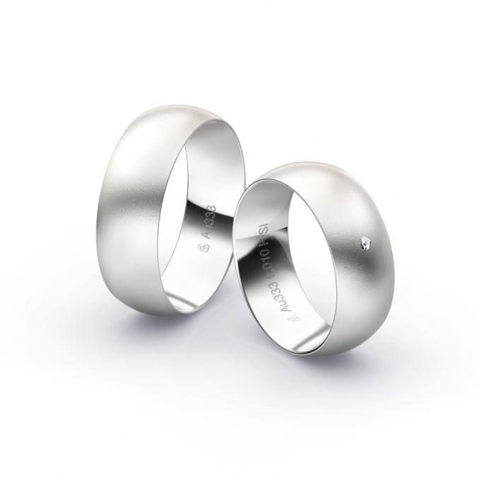 Weissgold Eheringe mit Diamanten und Sandmattierung in 7 mm Breite