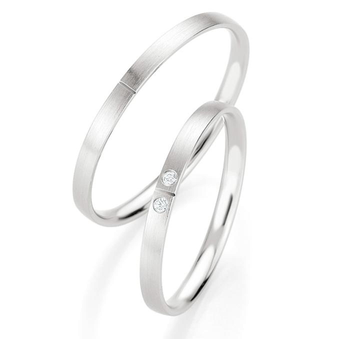 Platin Eheringe mit 2 Diamanten mit Querrille
